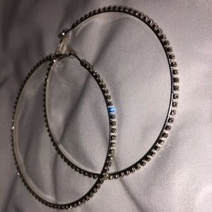Silver Rhinestone Hoops